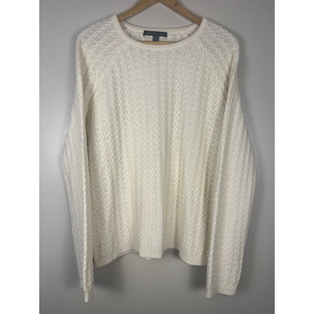 Brooks Brothers Merino Wool Alpaca Cream Cable Pointelle Crewneck Sweater XL Men